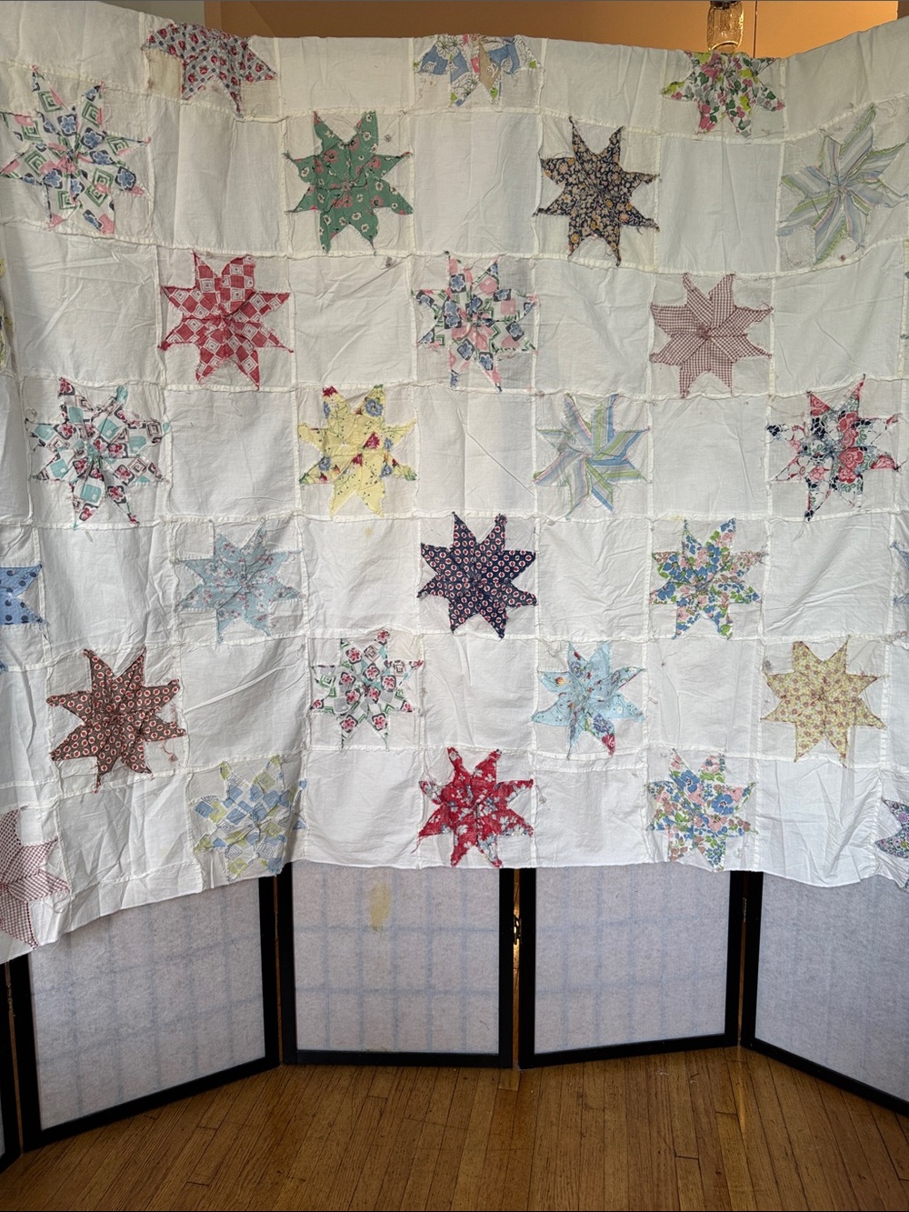 Vintage Stars quilt top, all hand stitched. Unfinished - Picture 4 of 4